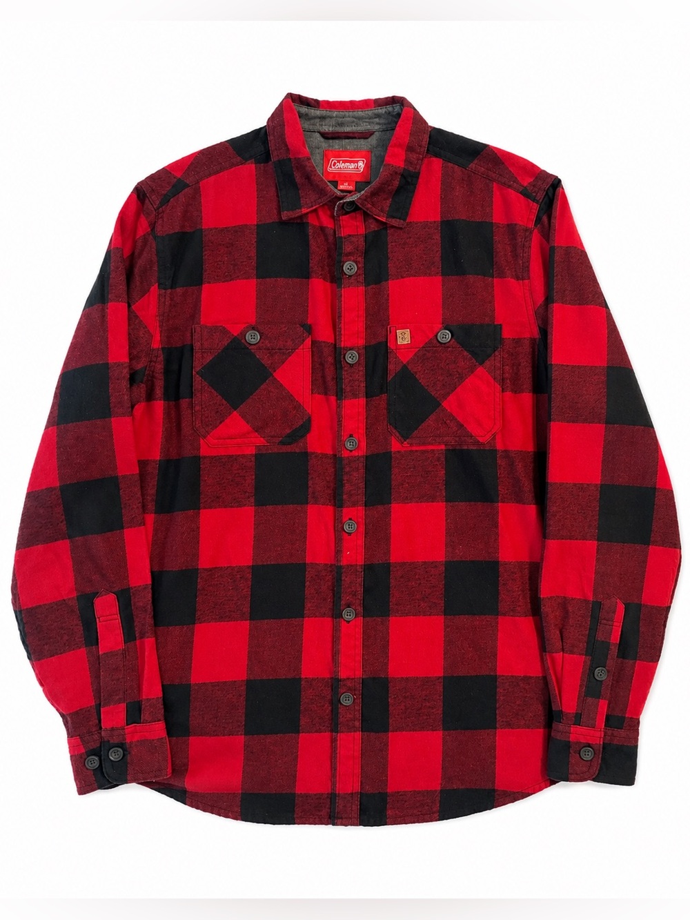Coleman Red Black Buffalo Plaid Flannel Button Down Shirt Pockets Mens M - Picture 1 of 8